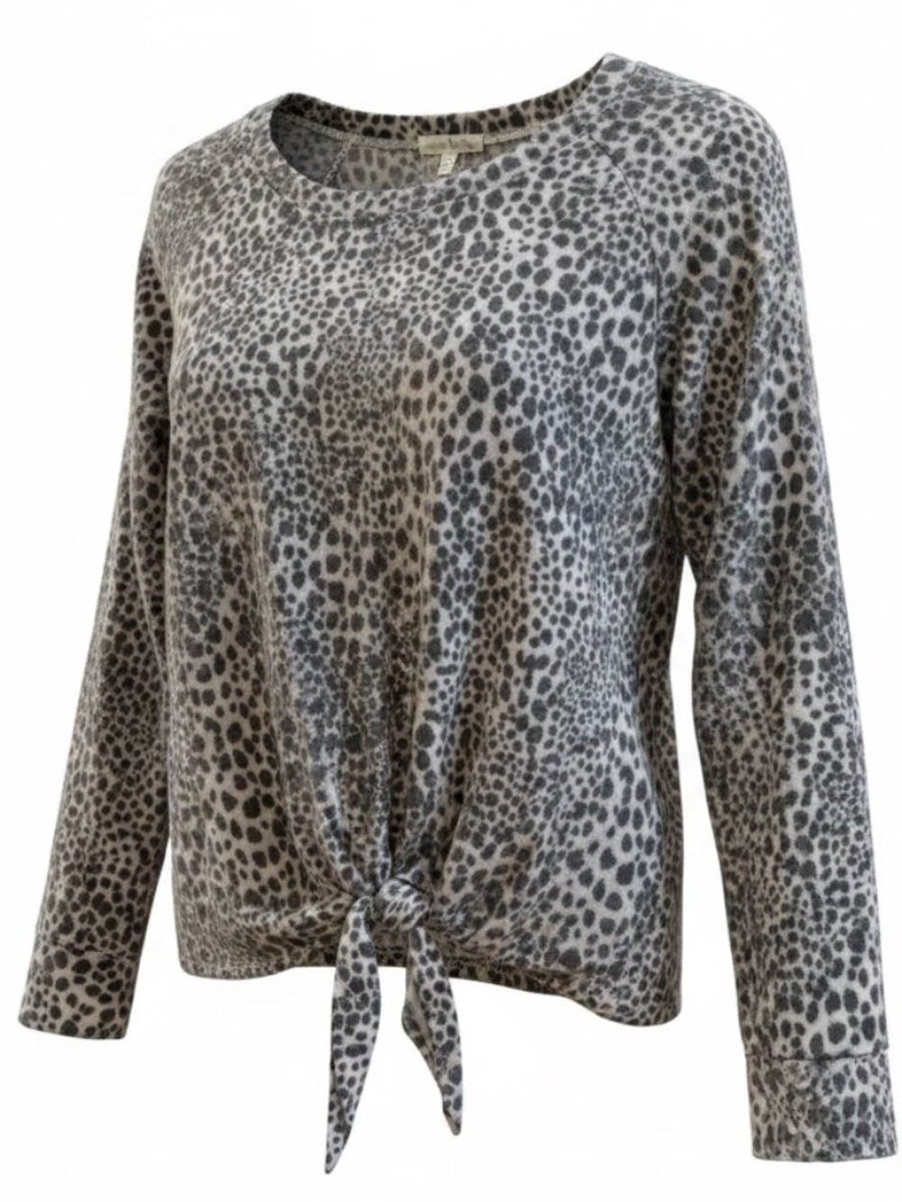 Nine Britton Billie Tie Front Brushed Knit Top - Size Medium - Animal Print